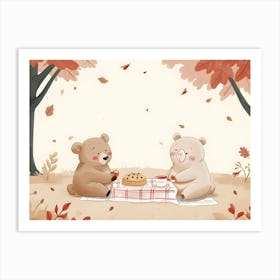 Bears Picnic In Autumn Kids and Nursery Art Print