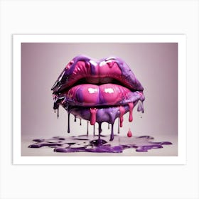 Purple And Pink Puckered Lips Drippy Art Print