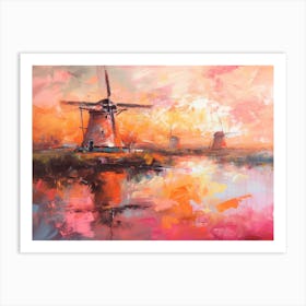 Red Abstract landscape with Windmills Art Print