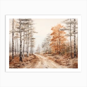 A Painting Of Country Road Through Woods In Autumn 3 Art Print