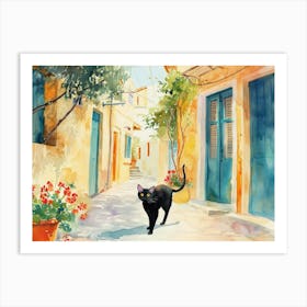 Heraklion, Greece   Cat In Street Art Watercolour Painting 3 Art Print