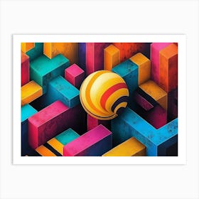 3d Abstract Geometric Patterns with Vibrant Colors Art Print