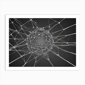 A Black And White Image Of A Network Of Interconnected Lines, Resembling A Web Or A Neural Network Art Print