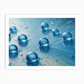 Close Up Photograph Of Water Droplets On A Blue Surface Art Print