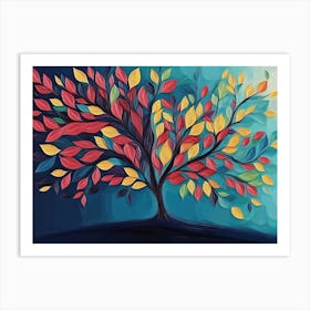 Tree With Vibrant Leaves Hanging Branches Art Print