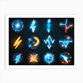 A Collection Of Modern Lightning And Energy Icons Dynamic Curves Emulating The Flow Of Electricity (5) Art Print