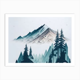 Mountain And Forest In Minimalist Watercolor Horizontal Composition 100 Art Print