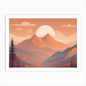Misty mountains horizontal background in orange tone 121 Art Print