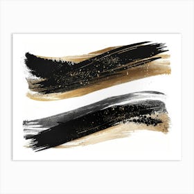 Black And Gold Brush Strokes 33 Art Print