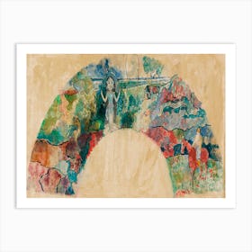 Design For A Fan Featuring A Landscape And A Statue Of The Goddess Hina, Paul Gauguin Art Print