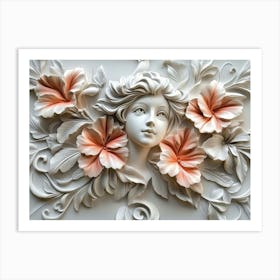 Portrait Of A Woman With Flowers Art Print