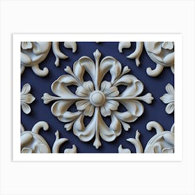 3D Sculpture Design Retro Pattern Round Curve Cross Flower Art Print