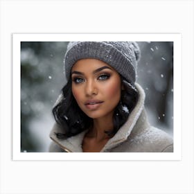 Beautiful African American Woman In Winter 6 Art Print