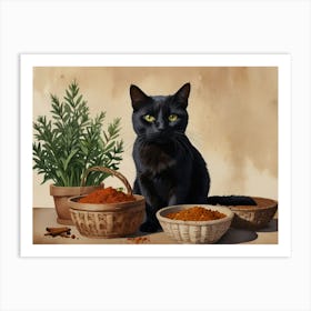 Black Cat With Spices Art Print