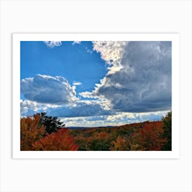 Cumulus Clouds Towering High Above A Serene Autumnal Landscape Sunlight Piercing Through Overcast S (6) 1 Art Print