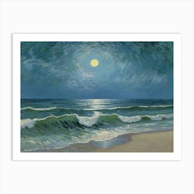 Moonlight Over The Ocean Art Print