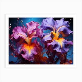 Two Iris Flowers In Water Art Print