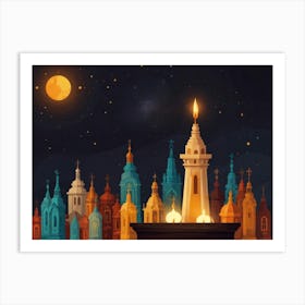 Islamic City At Night Art Print