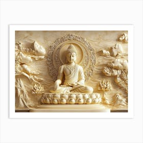 3d Hindu Ancient Religious Buddha Art Background Golden 5 Art Print