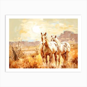 Horses Painting In Arizona Desert, Usa, Landscape 1 Art Print