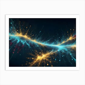 Abstract Image Of A Glowing, Golden Wave With Blue And Red Accents Art Print