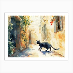 Tel Aviv, Israel   Cat In Street Art Watercolour Painting 4 Art Print