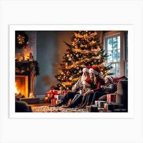 Christmas Family In Front Of Christmas Tree Art Print