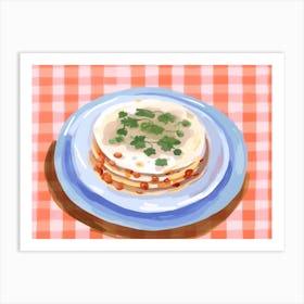 A Plate Of Lasagna, Top View Food Illustration, Landscape 4 Art Print