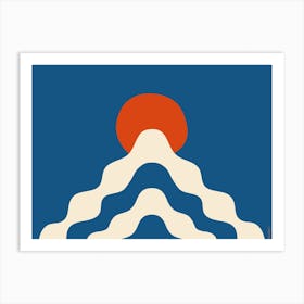 Open Your Mind Landscape Blue White And Red Playful Wavy Art Print