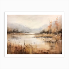 A Painting Of A Lake In Autumn 28 Art Print
