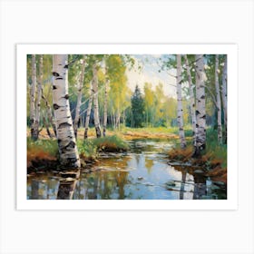 Birch Trees Reflecting In The Water Art Print