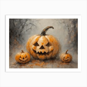 Jack O Lanterns Spooky Cute Pumpkins Moody Dark Fall Decor | Neutral Tones Halloween Art | Spooky Cottagecore Prints | Witchcraft Feature Wall Autumn Witchy HD Art Print