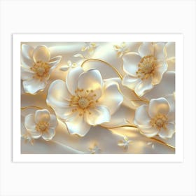 White Flowers Wallpaper Art Print