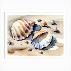 Seashells on the beach, watercolor painting 10 Art Print