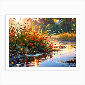 River With Flowers Art Print