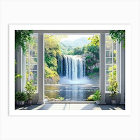 Waterfall From The Window Art Print