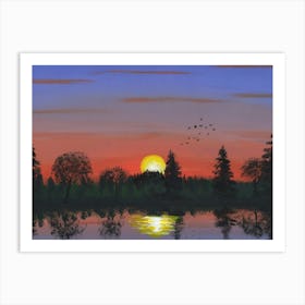 Sunset on the lake Art Print