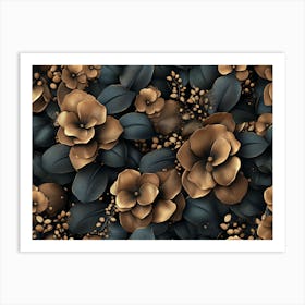 Gold And Black Flowers Art Print