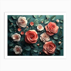 Roses Surrounded By Leaves And Flowers 1 Art Print