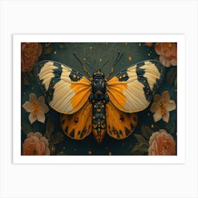 Butterfly On Roses Art Print