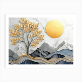 Gold Tree In The Mountains Art Print