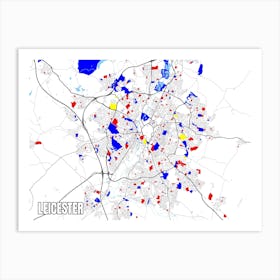 Map of Leicester, UK Mondrian Style Art Print