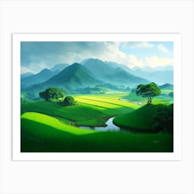 A Peaceful Landscape of the Green Valley Art Print