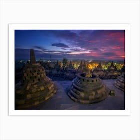 Sunrise At Borobudur Temple Art Print