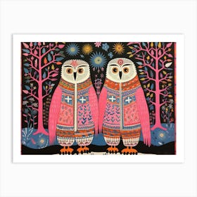 Snowy Owl 2 Folk Style Animal Illustration Art Print