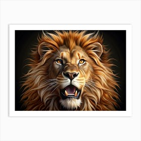 Close Up Of A Roaring Lion With Golden Mane Art Print