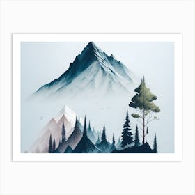 Mountain And Forest In Minimalist Watercolor Horizontal Composition 238 Art Print