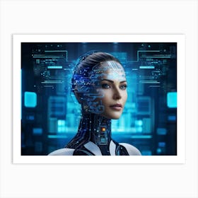 Abstract Cyber Concept Art Illustrating A Head With Neural Circuitry Resembling An Advanced Ai Syste (6) Art Print