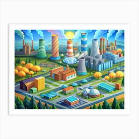 Isometric View Of A Power Plant With Various Structures Art Print