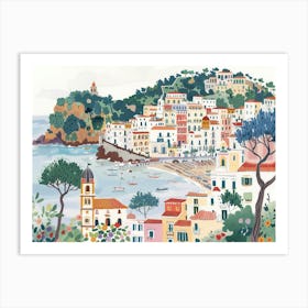 Amalfi Coast Landmarks Painting Landscape Art Print